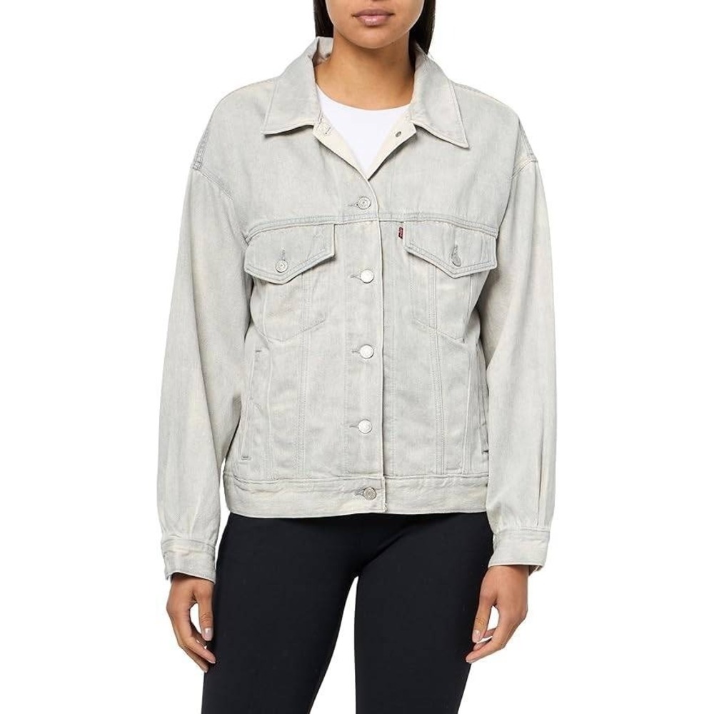 Levis Womens Relaxed Fit‎ Denim Trucker Jacket Grey Garment Dye Size M NWT